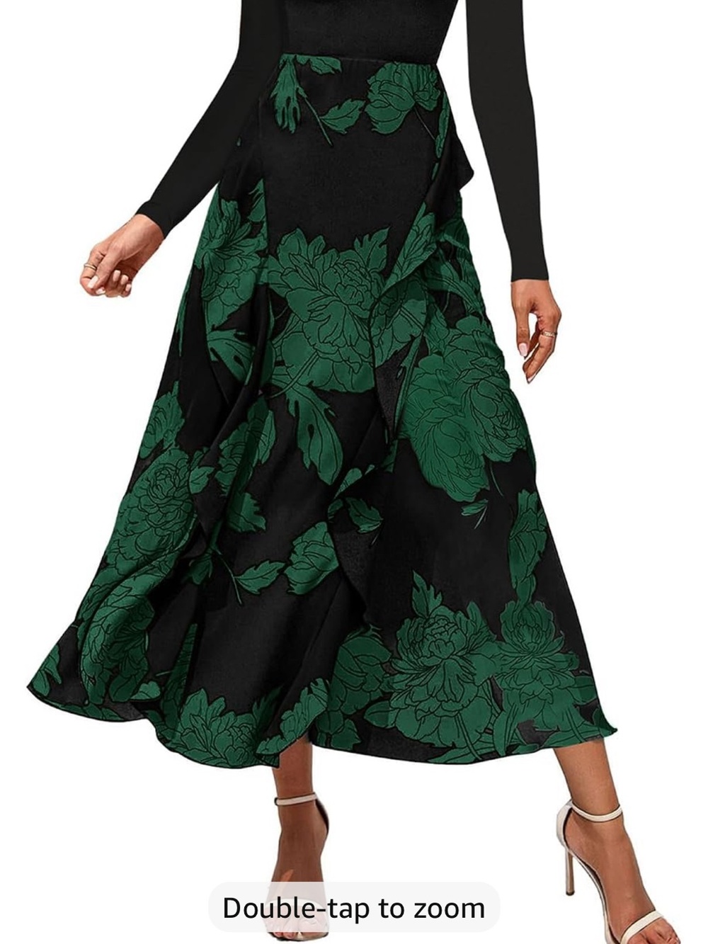 Black & Emerald Green Long-Sleeve Floral Maxi Dress